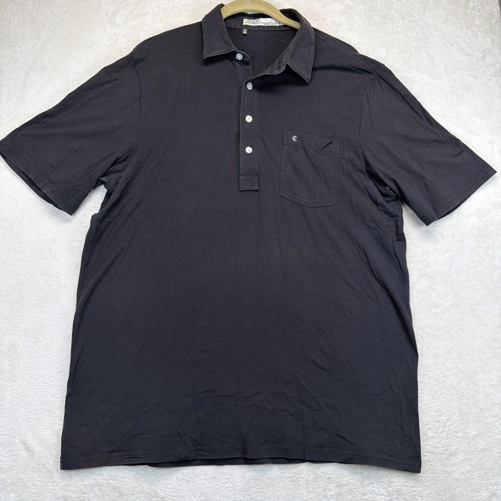 Criquet Polo Shirt Men Large Black Pocket Stretch Golf Preppy Short Sleeve
